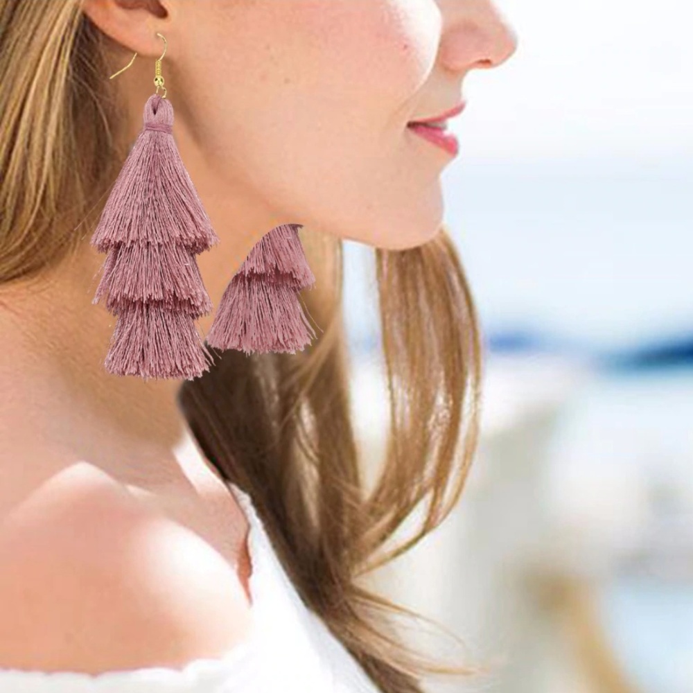 Boho Layered Tassel Earrings - Picture 2 of 4